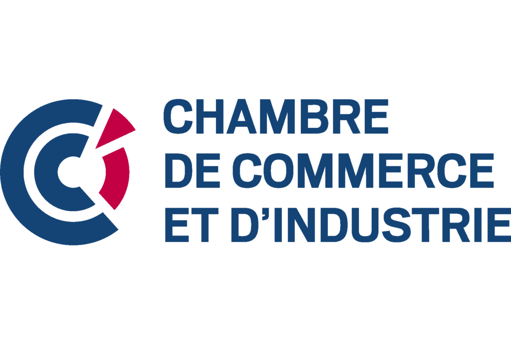 Logo CHAMBRE DE COMMERCE ET D'INDUSTRIE bleu et rose