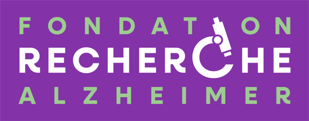Logo FONDATION RECHERCHE ALZHEIMER violet, vert et blanc