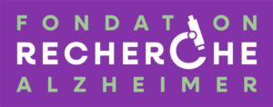 Logo FONDATION RECHERCHE ALZHEIMER violet, vert et blanc