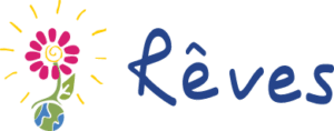 Logo association REVES bleu et multicolore
